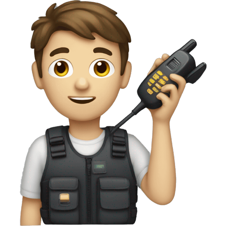 Boy with brown hair and walkie talkie emoji