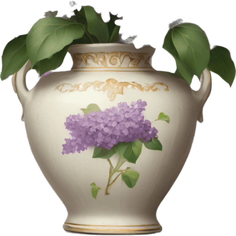 Lilac bouquet in vintage vase emoji