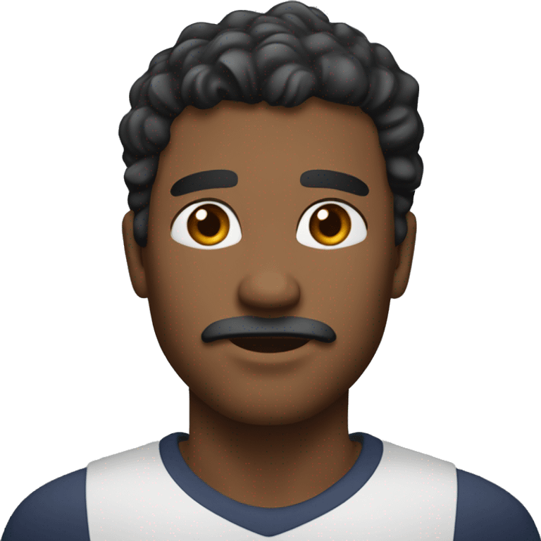 A male face emoji with medium-dark skin tone. Features include short, curly black hair, a well-groomed beard . The face should have rounded cheeks, a defined jawline. The eyebrows are slightly arched and expressive, complementing the deep-set eyes.  emoji