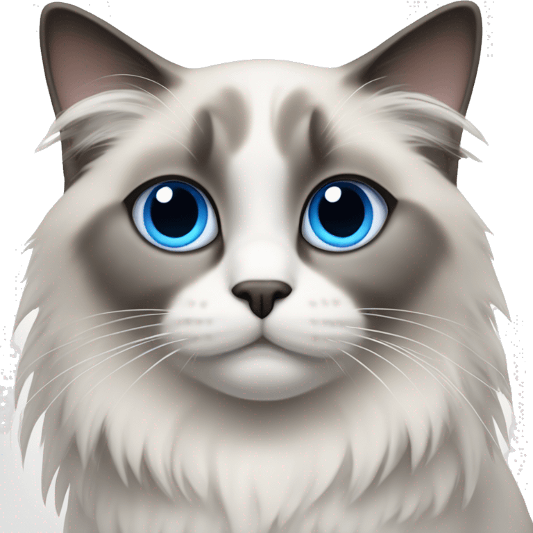 ragdoll cat, grey center face, blue eyes, grey tipped ears emoji