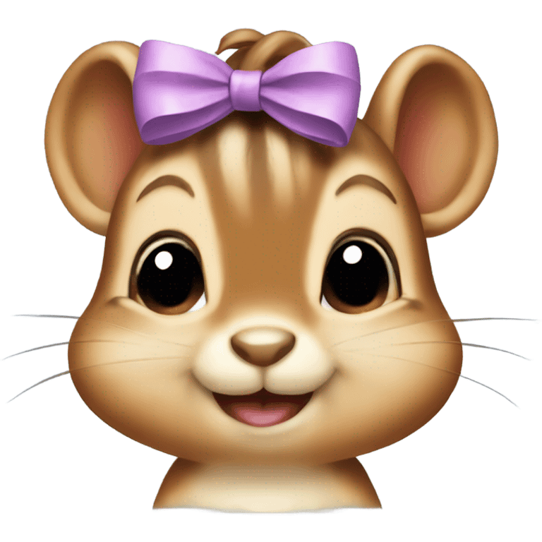 A baby chipmunk with a bow on her head emoji