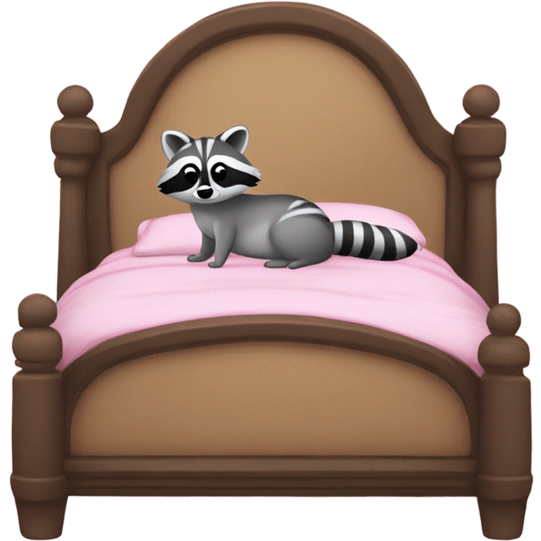 princess style bed with sleeping cute racoon wearing pink bow on head in it emoji