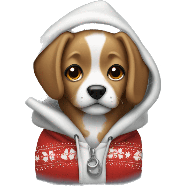 A cute dog wearring a christmas hoodie emoji