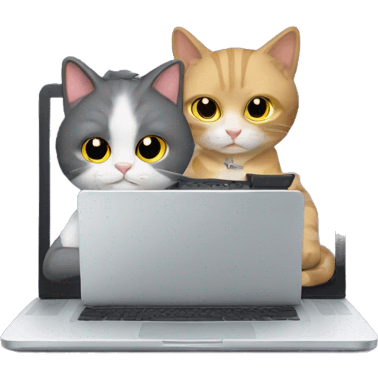 cat typing on a laptop with his brother emoji