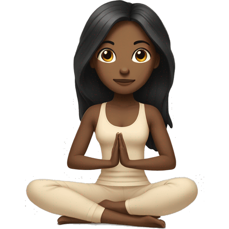 Meditating long black hair girl with black yoga set medium toned skin complexion  emoji