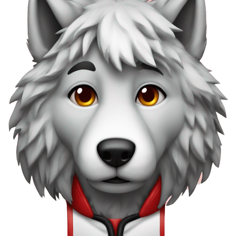 A wolf in a hockey uniform in red black and white with emoji