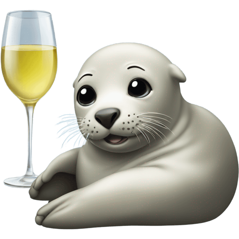 A grey seal lying down holding a glass of white wine emoji