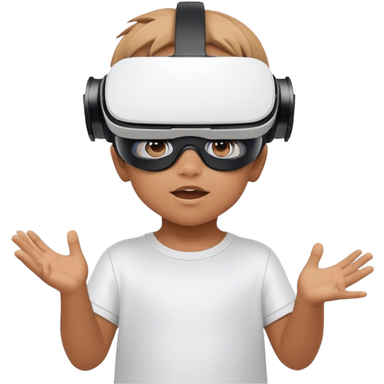 Child wearing virtual reality glasses, with a curious and engaged expression, exploring the digital world through VR technology. emoji