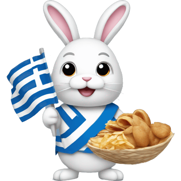 Easter bunny wearing a Greek flag holding a gyros emoji