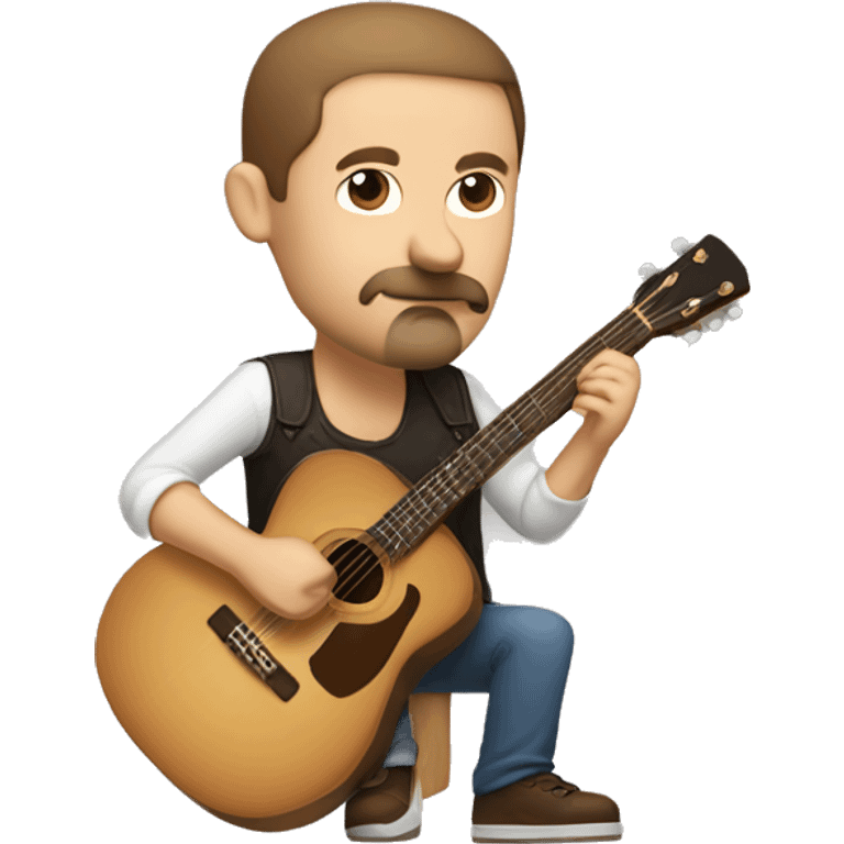 White man with brown mustache and brown little goatee hunched over with a guitar emoji