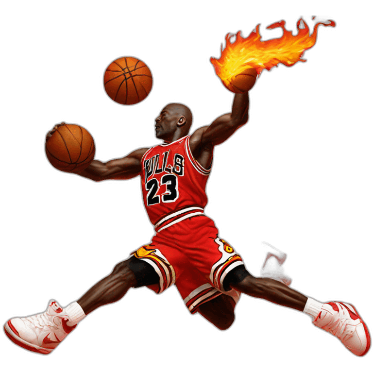 michael jordan doing a dunk with flames emoji