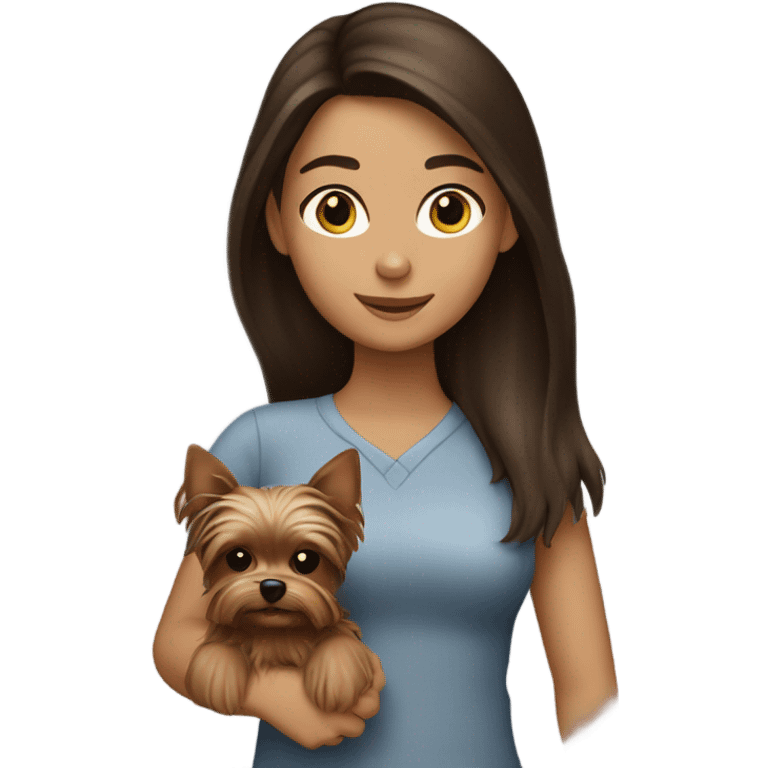 brunette girl with beawer yorkshire terrier  emoji