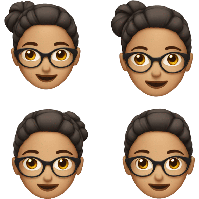 girl with a hair bun and glasses and with braces on teeth, light skin complexion emoji