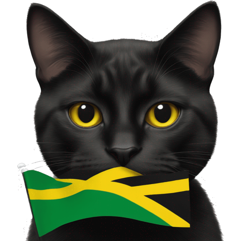 black cat holding jamaican flag in mouth emoji