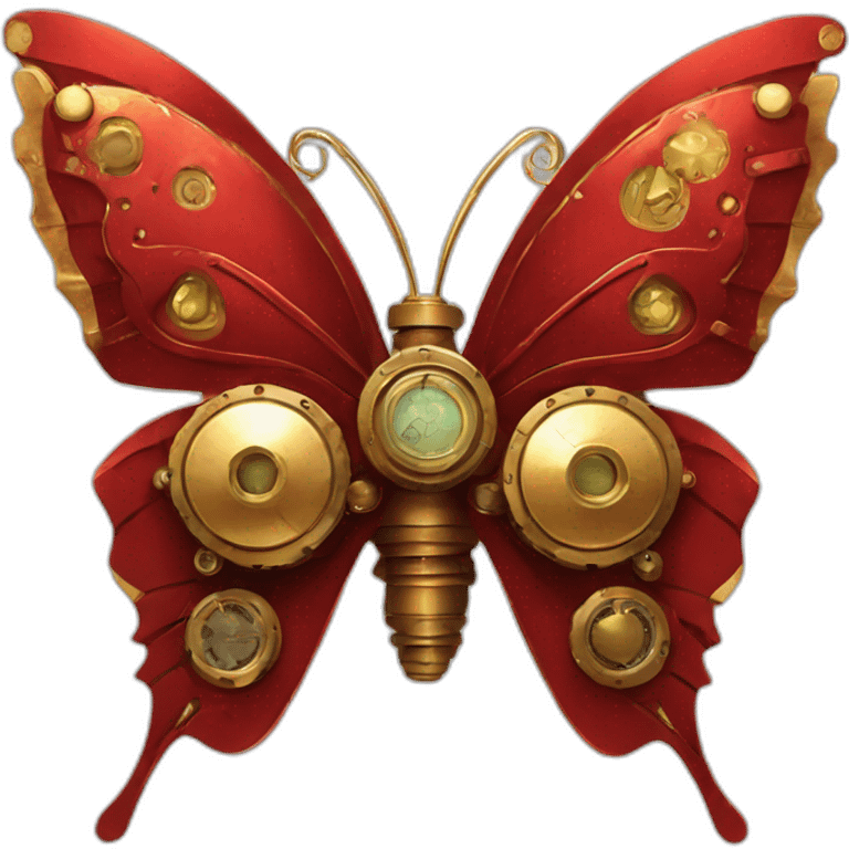 Red metal and gold steampunk butterfly emoji