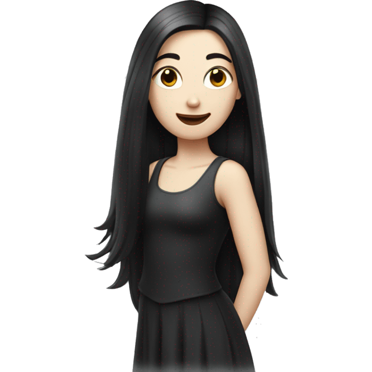 Pale girl with long black hair celebrating  emoji