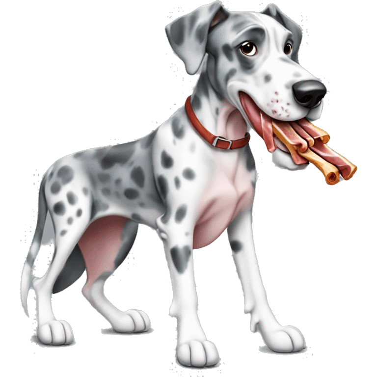 Blue Merle Great Dane eating sliced bacon emoji