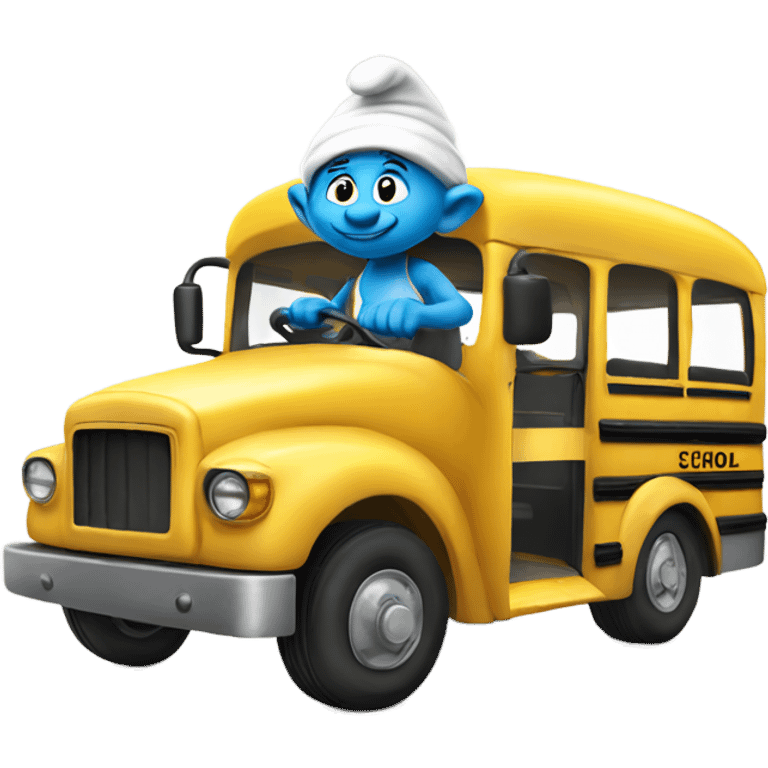 Smurf driving a school bus emoji