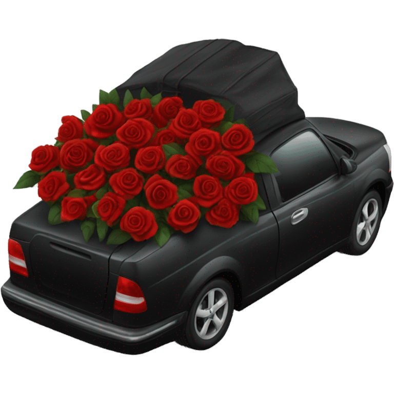 black open car trunk with red roses left in it emoji