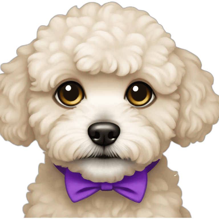 Creme maltipoo with black eyes and purple collar  emoji