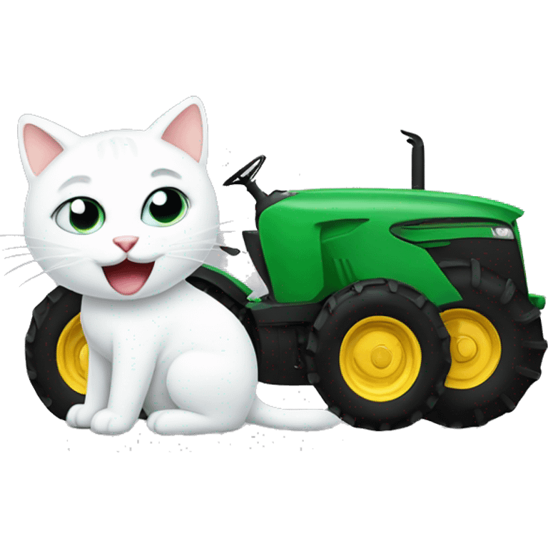 A White Cat driving a Tractor emoji