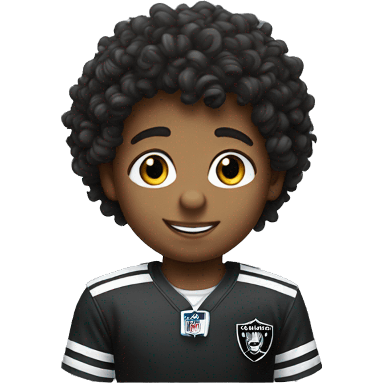 Little boy with curly hair in raiders shirt emoji