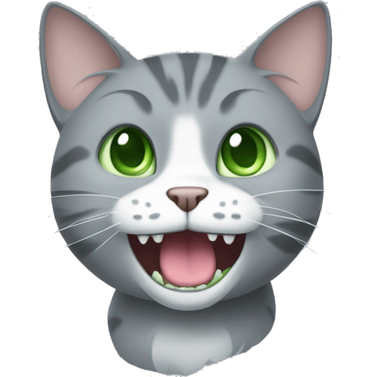 A grey cat with a cucumber in its teeth emoji