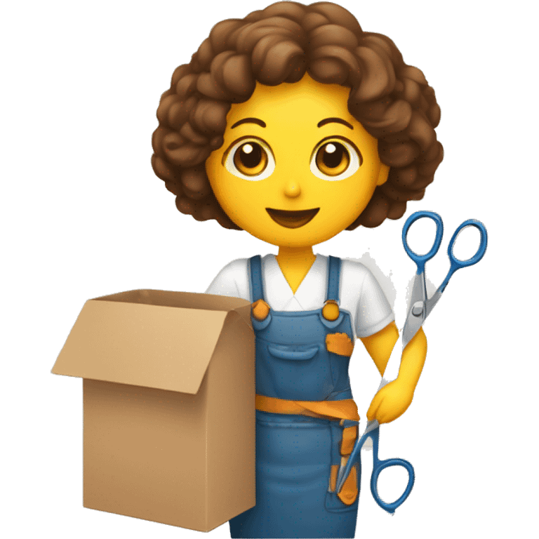 artisan woman with scissors in her hand and a stationery box emoji