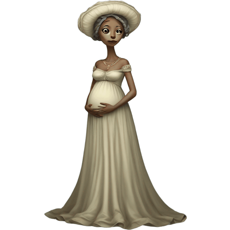 Pregnant alien woman, full body, in victorian elegant dress emoji