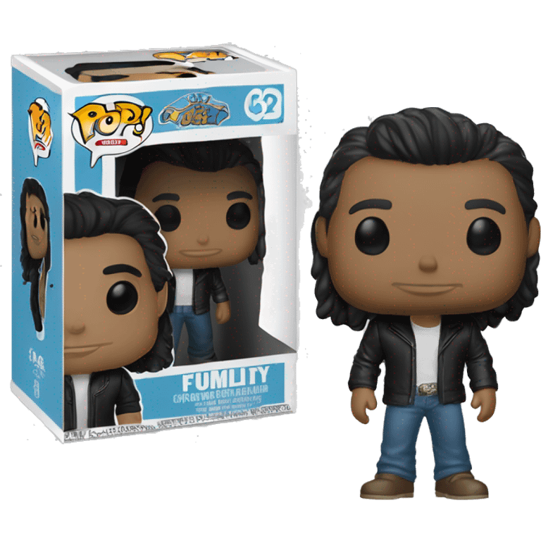 Un chico con cabello medio largo con corte Mullet y ropa elegante en estilo funko pop emoji