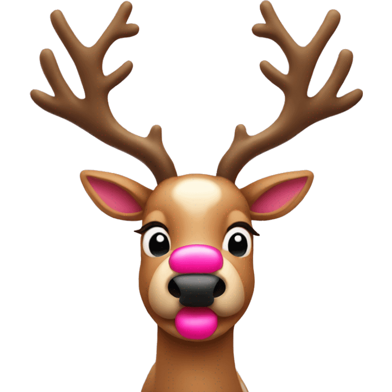 Reindeer with pink nose and bows on antlers  emoji