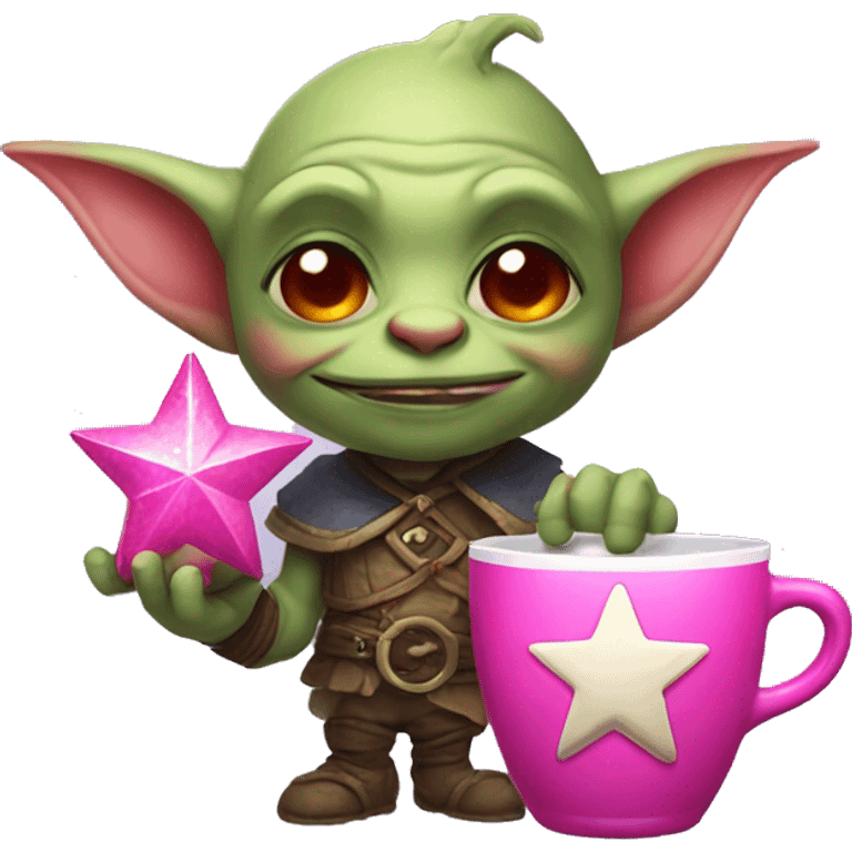 Goblin is holding a star cup with a pink sprite emoji