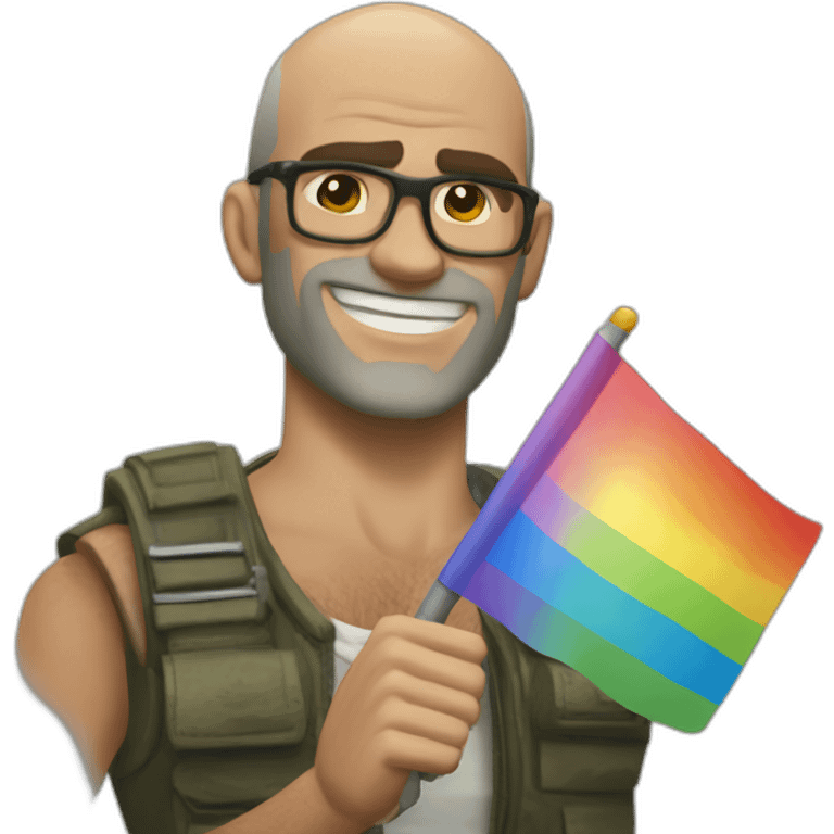 Trevor Philips holding a lgbt flag and giving a thumbs up emoji