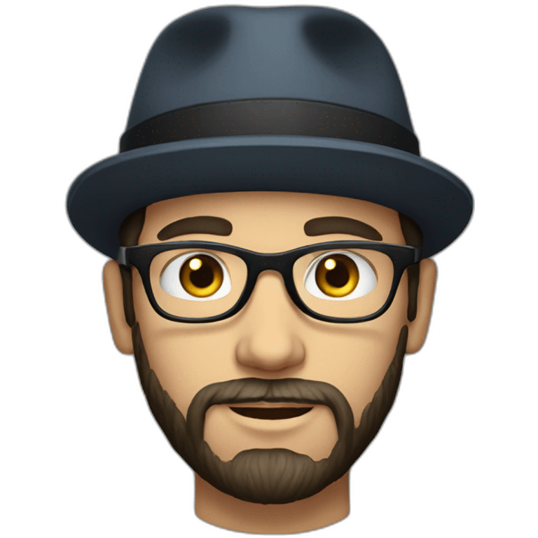 young dark-haired white man with a hat, glasses and beard emoji