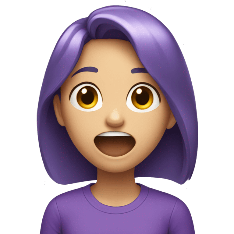 smiling girl in purple shirt, yawning emoji