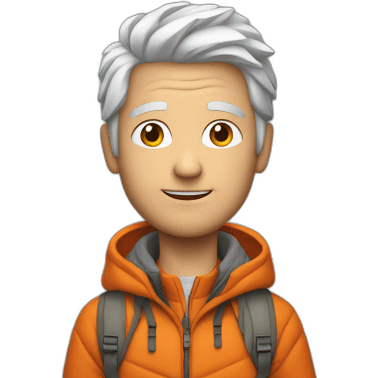 young gray-haired white man with an orange down jacket emoji