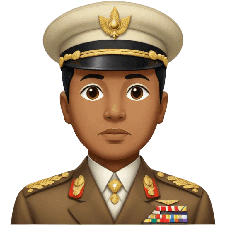 ​Cinematic Realistic Portrait of Sukarno, depicted in a lifelike, realistic style based on his iconic portrait, showcasing his thoughtful, charismatic expression in period attire, rendered with detailed textures and warm, evocative lighting that captures his pioneering spirit and national pride, emoji